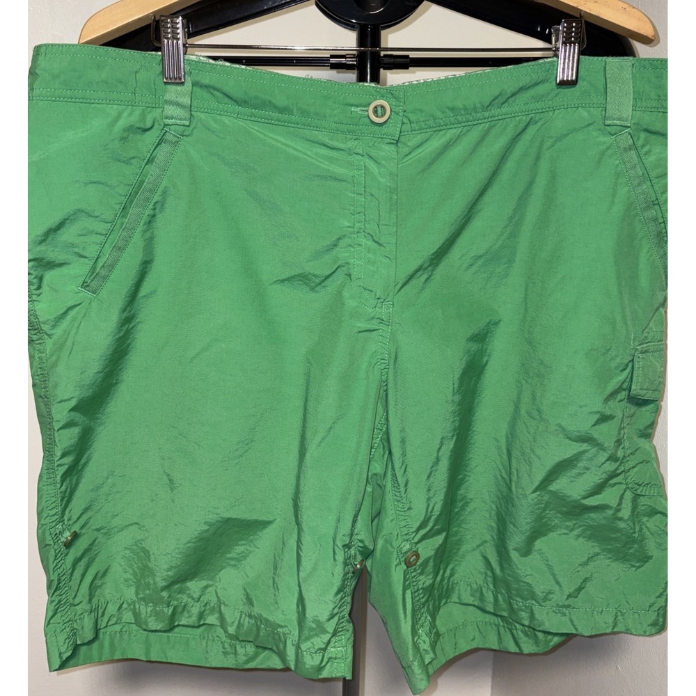 Lands' End Women's Green Cargo Shorts Size 22 Cotton/Nylon Pockets Button